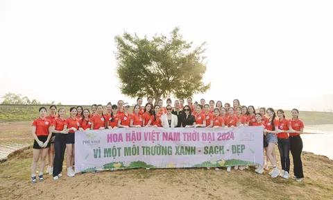 Thí sinh Hoa hậu Việt Nam Thời đại 2024 tham gia làm sạch môi trường tại hồ Phú Ninh